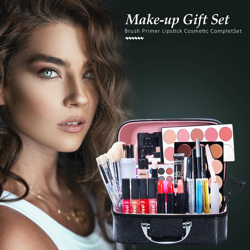 Sdattor All InMakeup Kit Professional Travel Makeup Cosmetics Eyeshadow Lipgloss Eyebrow Pencil Eyeliner Makeup For Starters Pro