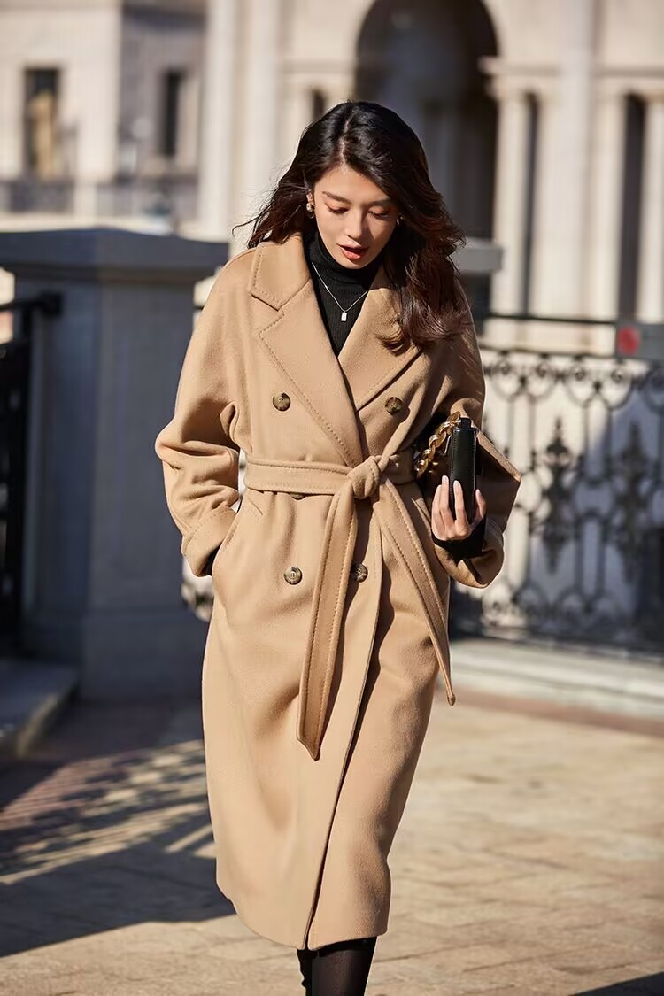 2023 spring and antumn overcoat women's wool coat medium long 101801 manual double breasted cashmere coat woman Woolen cloth